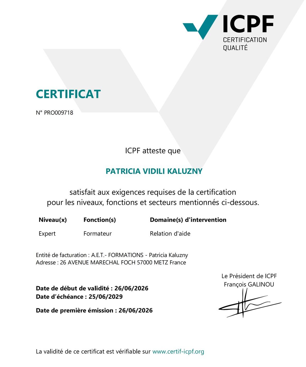 CERTIFICAT EXPERTISE FORMATRICE