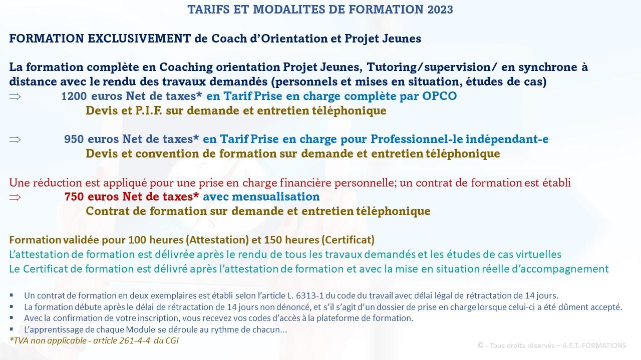 TARIF 2023 COACH ORIENT PROJET JEUNES