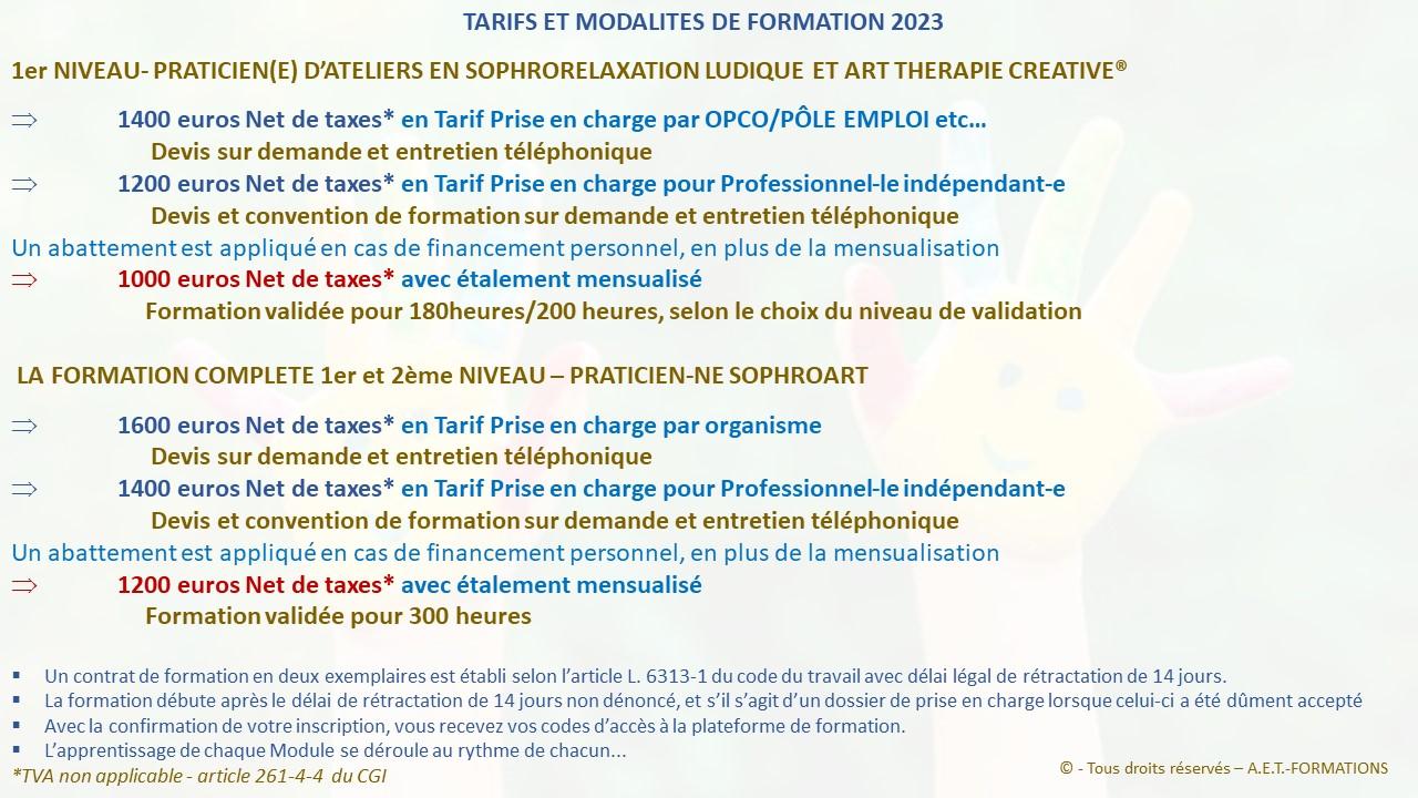 TARIF 2023 SOPHROART
