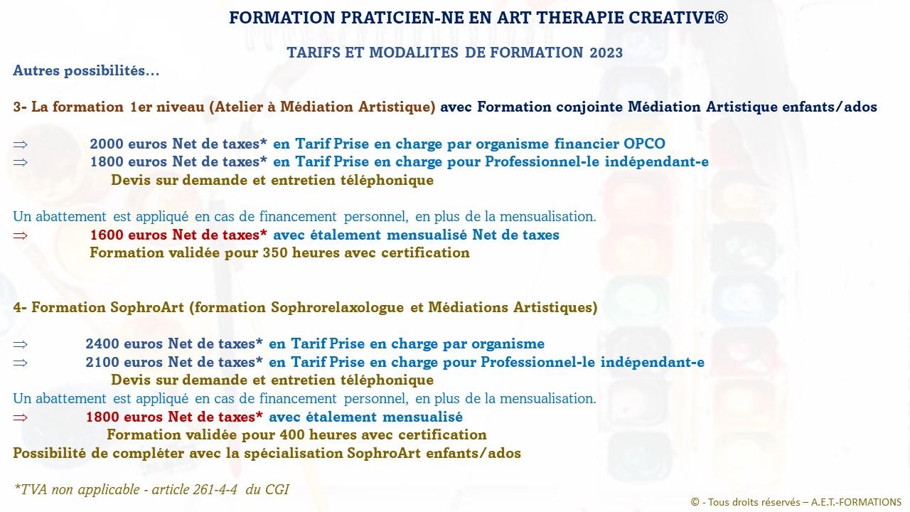 TARIF 2023 ART THERAPIE