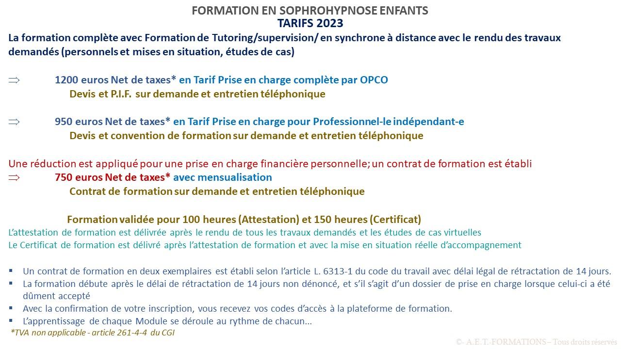 tarif sophrohypnose enfants 2023