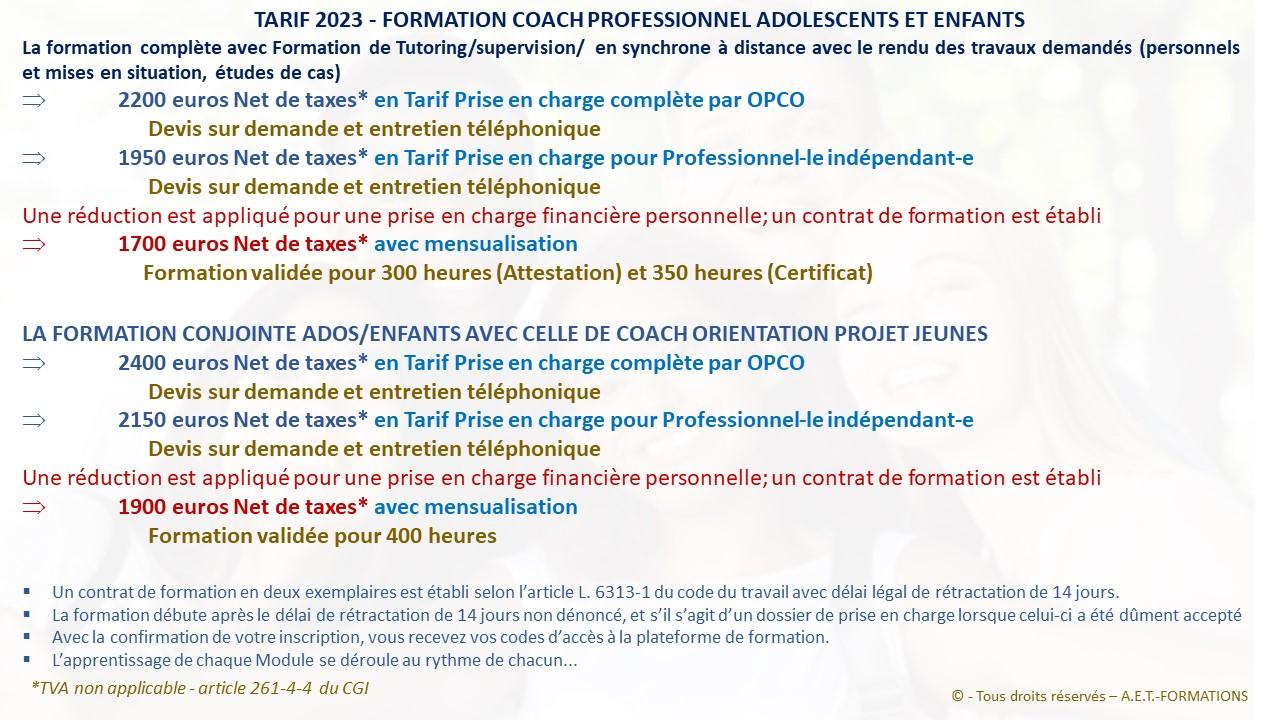 FORM COACH ADOS TARIF 2023